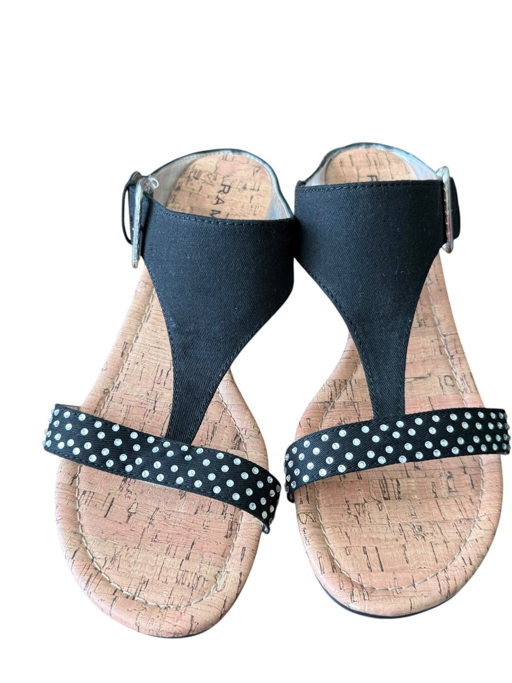 Rampage Sheryl cork wedge sandals with Black studded polka-dot strap detail sz10